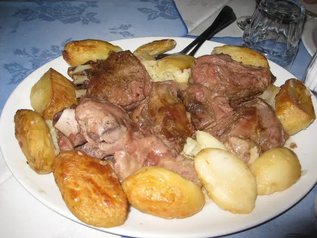 Oven-roasted lamb, Greek catering, illustrative photo